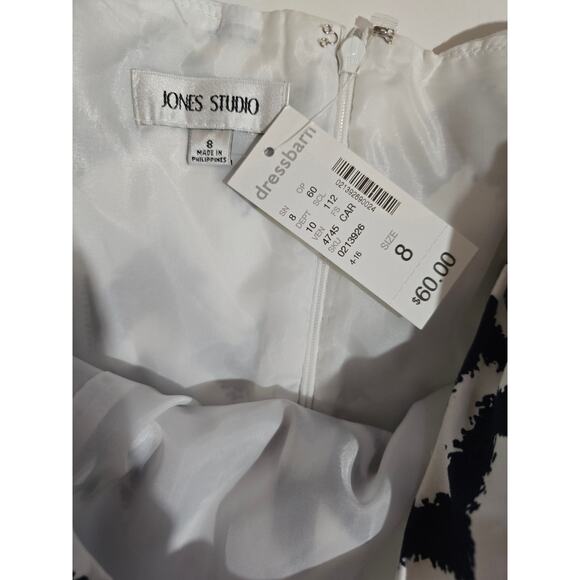 Jones Studio Navy White Chevron Fit & Flare Dress – Size 8, Lined, Zip Back, New - Picture 8 of 9